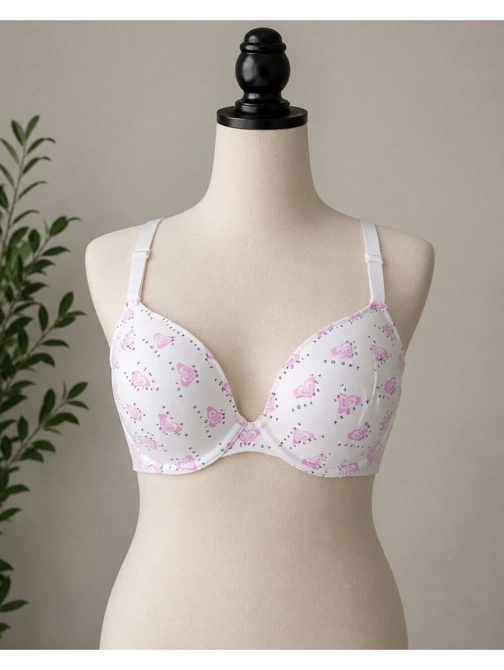 Roxy Pink Logo Print Underwire Bra – Women's 38D